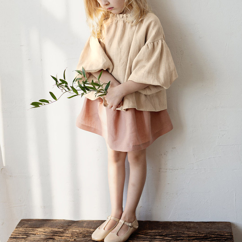 MCAO森系童装女宝宝亚麻衬衫灯笼袖春装女童T恤上衣宽松棉麻套装,淘宝优惠券,粉丝福利购,淘宝优惠卷