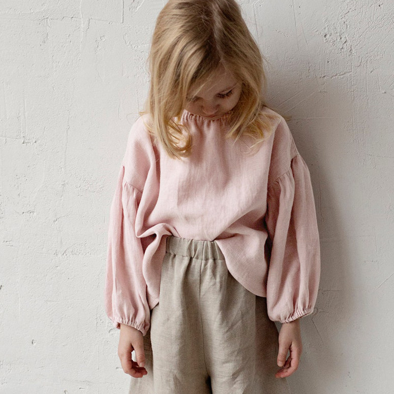 MCAO森系童装女宝宝亚麻衬衫灯笼袖春装女童T恤上衣宽松棉麻套装,淘宝优惠券,粉丝福利购,淘宝优惠卷