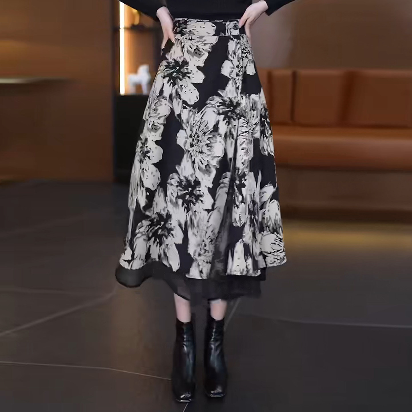 双面穿一片式半身裙女2026春季新款气质网纱印花裙流行a字大摆裙,淘宝优惠券,粉丝福利购,淘宝优惠卷