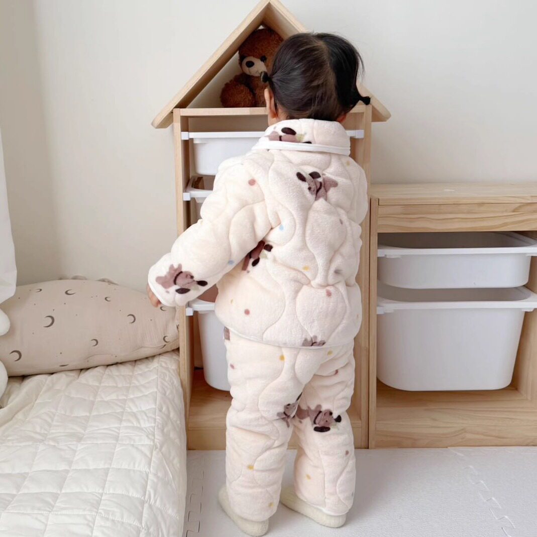 女童三层加厚家居服套装2025新款洋气保暖睡衣宝宝冬季加绒两件套,淘宝优惠券,粉丝福利购,淘宝优惠卷