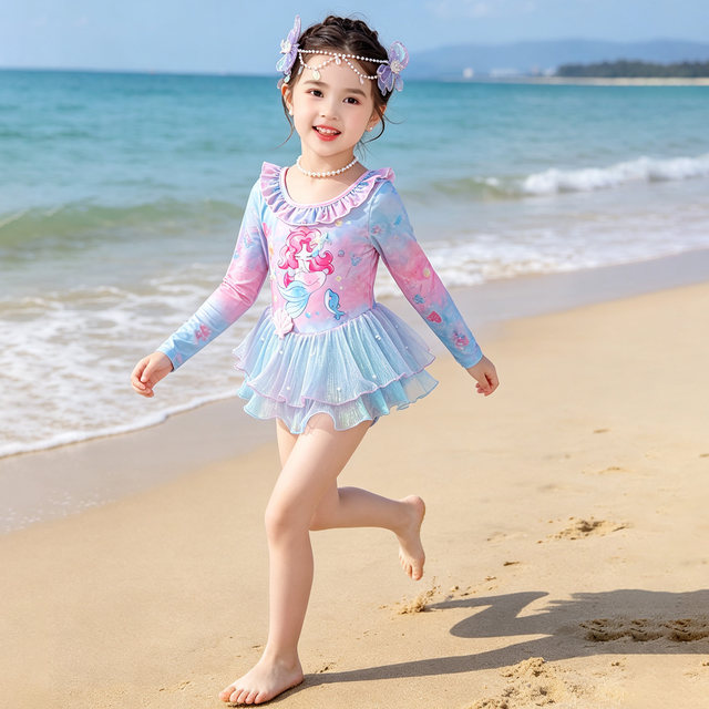 ເດັກຍິງແຂນຍາວຫນຶ່ງສິ້ນ swimsuit mermaid Princess dress