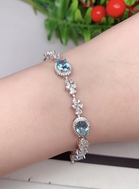 S925银手链空托椭圆6*8mm彩宝4粒