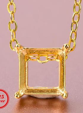 S925银吊坠空托镶嵌方6*6mm刻面