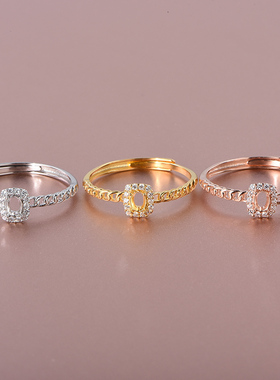 壁镂空款S925银戒指空托3*4mm