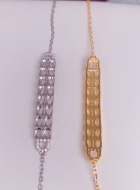 纯银手链托韩版时尚双排设计镶嵌