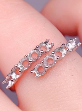 S925银戒指空托圆3*3mm裸石10粒