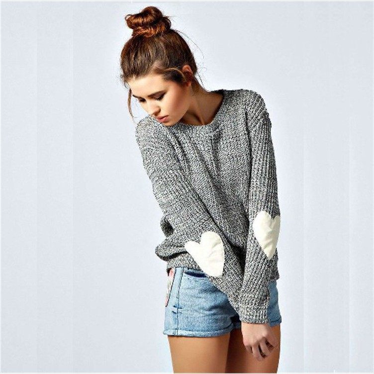 速卖通爆款欧美时尚纯色圆领套头针织衫 爱心肘女式毛衣,淘宝优惠券,粉丝福利购,淘宝优惠卷