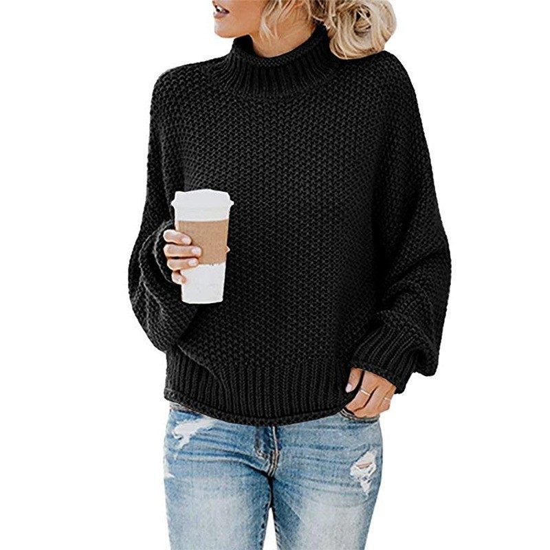 秋冬新款针织衫毛衣跨境欧美外贸亚马逊粗线套头高领毛衣女款,淘宝优惠券,粉丝福利购,淘宝优惠卷