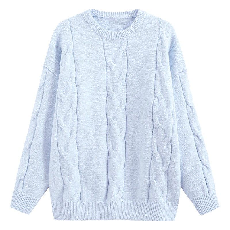 慵懒软妹温柔风软奶蓝针织衫上衣日系软糯麻花毛衣女秋冬宽松外穿,淘宝优惠券,粉丝福利购,淘宝优惠卷