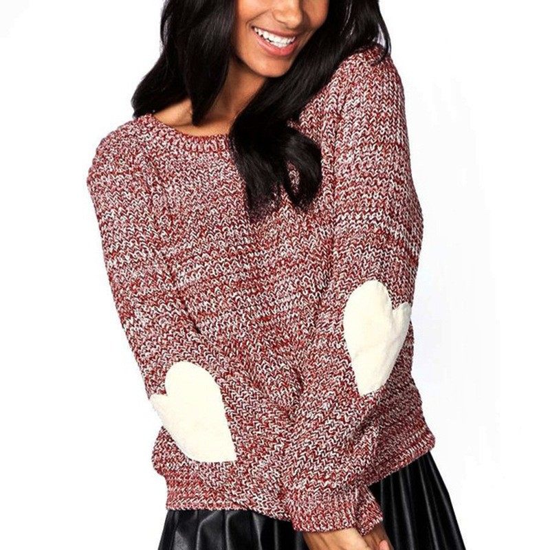 速卖通爆款欧美时尚纯色圆领套头针织衫 爱心肘女式毛衣,淘宝优惠券,粉丝福利购,淘宝优惠卷