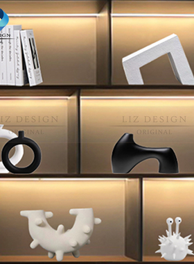 样板间现代轻奢展示柜抽象摆件客厅电视柜书房书柜装饰工艺品组合