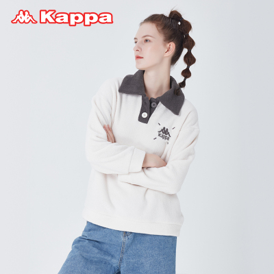 Kappa/卡帕Polo衫小翻领家居服女士2025秋冬新品加绒保暖长袖上衣