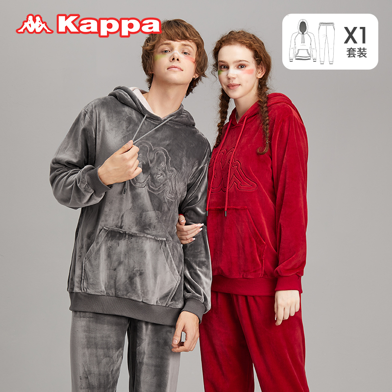 kappa 情侣双面法兰绒 保暖家居服套