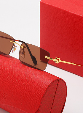 新卡家太阳镜男女 无框方形C型板材镜腿墨镜欧美光学架眼镜平光镜