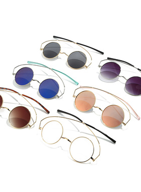 圆形复古纸片墨镜60年代嬉皮士眼镜项链耳环套装角色扮演太阳镜轻