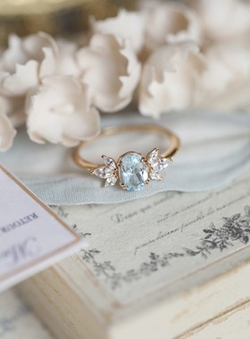 La Norvège 挪威与雪纯美天然天空蓝托帕石羽翼锆石轻奢百搭戒指