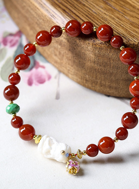 南红玛瑙新中式手链文玩根付扎基拉姆国风原创设计手串本命年红色