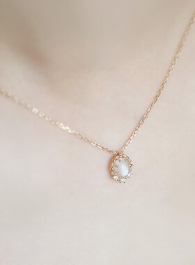 Der deckel月光奶盖超治愈奶油仿月光石精致轻奢项链百搭银针耳钉