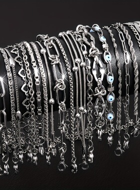 金色银色钛钢镀18K真金素链手链女士时尚跨境热销不锈钢手链套装