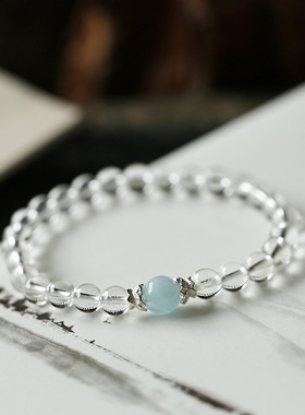 白水晶海蓝宝S925纯银配饰手链