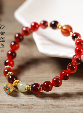 巧样文艺小清新手链女夏季编织甜美糖心玛瑙多彩色和田玉转运珠子