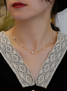 天然淡水珍珠项链满天星项链小众设计时尚女颈链吊坠珍珠链锁骨链