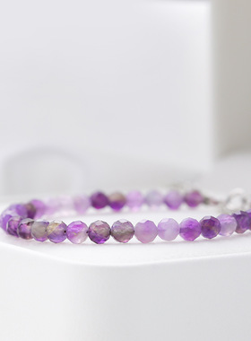 4mm切面天然石手链纯银配件彩虹碧玺尖晶石水晶跨境欧美爆款