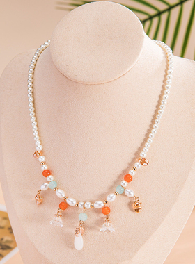 敦煌风橙色透明莲蓬新中式项链