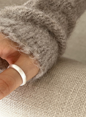 海蓝宝水晶磨砂素圈碎银子开口戒指女简约风个性时尚弹力指环新款