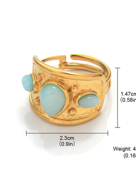 复古椭圆蓝石钛钢不褪色女戒