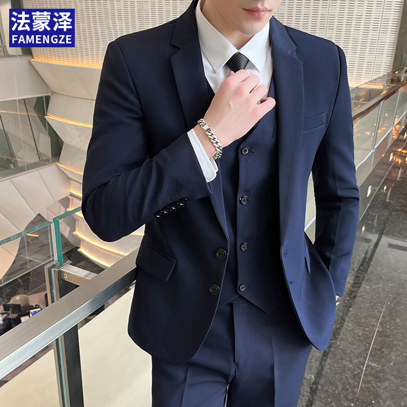 法蒙泽西服套装男士修身休闲外套新郎结婚礼服商务职业正装西装男