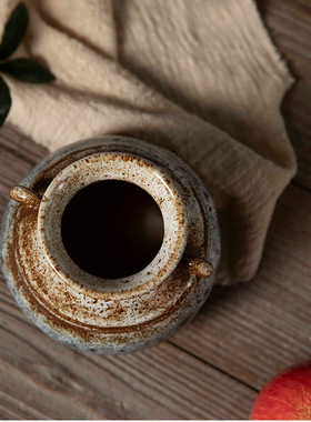 景德镇仿古做旧水培瓷器博古架粗陶艺术陶瓷花瓶摆件轻奢家居装饰