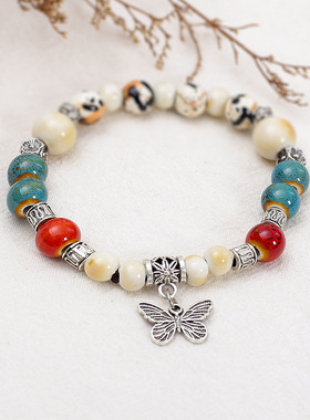 2024新款景德镇陶瓷国风手链文艺复古木珠手串中秋节国庆节礼物