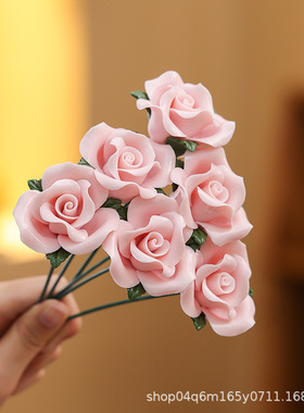 景德镇陶瓷灵动玫瑰手捏花工艺传统工艺永生花仿真装饰插花摆件