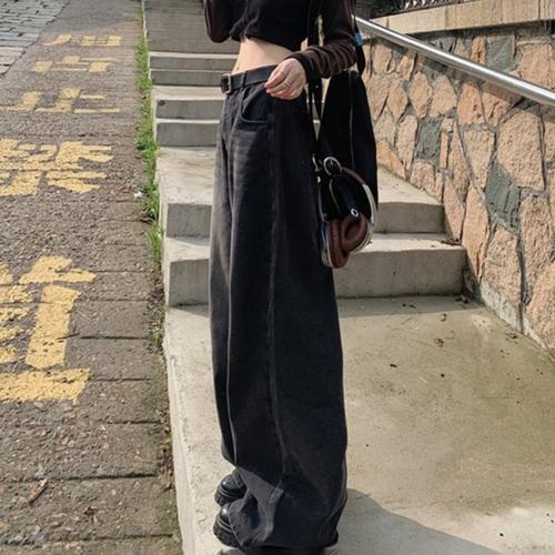 美式复古阔腿牛仔裤女秋季新款高腰宽松遮肉显瘦直筒垂感拖地裤子 - 图2