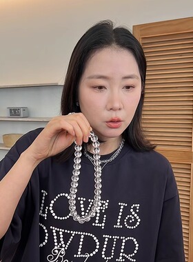 陈姬儿新款透明圆珠项链女小众设计冰凉白玻璃圆珠锁骨链饰品X66