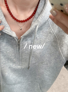 2024新款红色圆珠玛瑙项链气质百搭精致锁骨链简约毛衣链5566