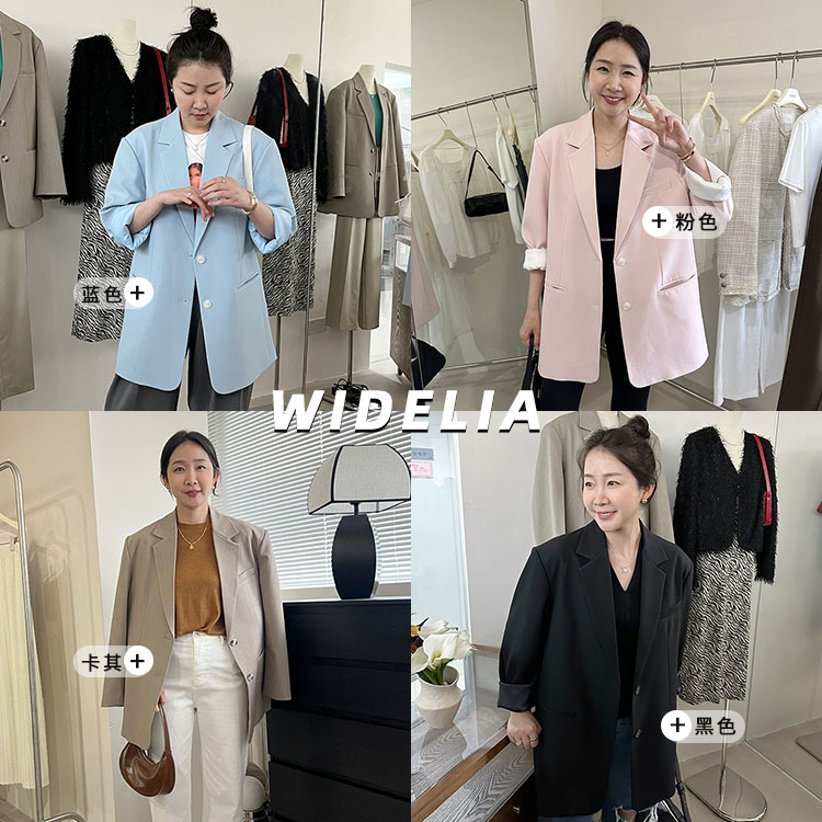 widelia陈姬儿韩版气质通勤黑色西装百搭宽松两粒扣休闲外套7009 - 图0