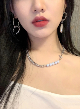 小众夜光珠反光项链女变色潮人