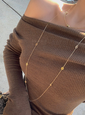 超长叠戴钛钢毛衣链猪鼻子项链女