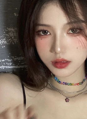 时髦设计感琉璃串珠层叠项链女潮