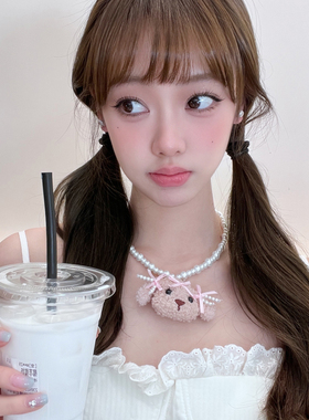 可爱小狗吊坠珍珠项链毛衣链女