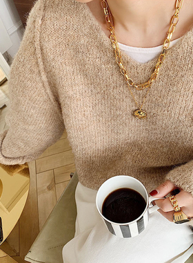 小众设计感多层金色叠戴锁骨链