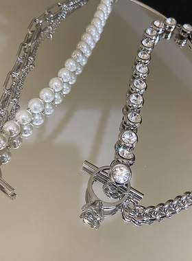 水钻项链珍珠轻奢拼接链条女