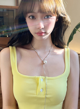 抽拉可调节珍珠吊坠项链毛衣链女