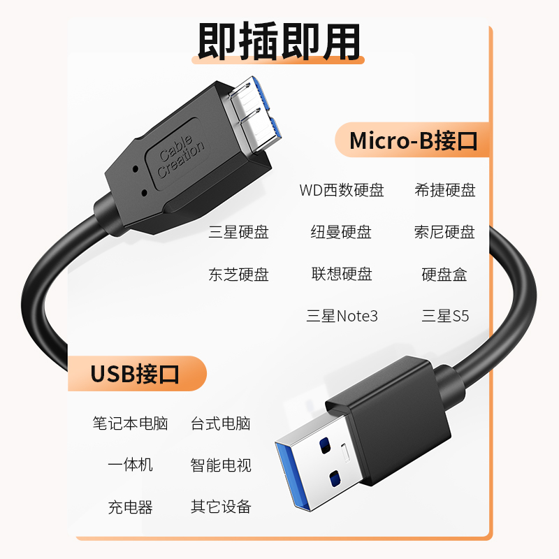 固态移动硬盘数据线USB3.0/typec笔记本电脑手机适用希捷东芝wd西数toshiba联想ssk闪迪seagate三星note3充电 - 图1