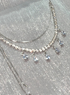 【7柒seven】水滴项链轻奢小众设计水钻镶嵌双层叠戴流苏锁骨链