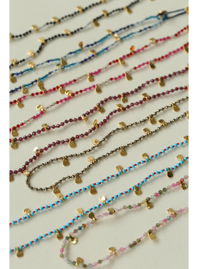 TU家波西米亚风天然石串珠项链女彩色方形亮片短款叠戴锁骨链颈链