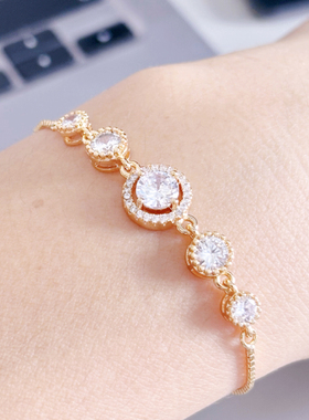 轻奢气质方形圆形锆石可抽拉手链女款2024新款高级感手串小众手饰