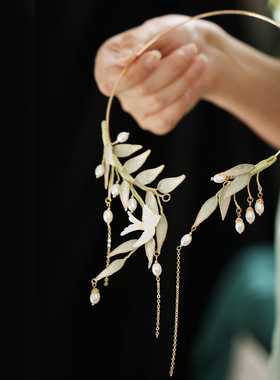 古风小清新竹叶流苏项链项圈旗袍